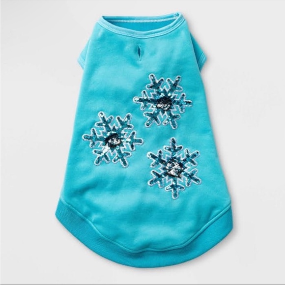 Blue Flip Sequin Snowflake Dog Pet Sweater & Matching Pom Pom Adjustable Hat Set - Picture 8 of 9